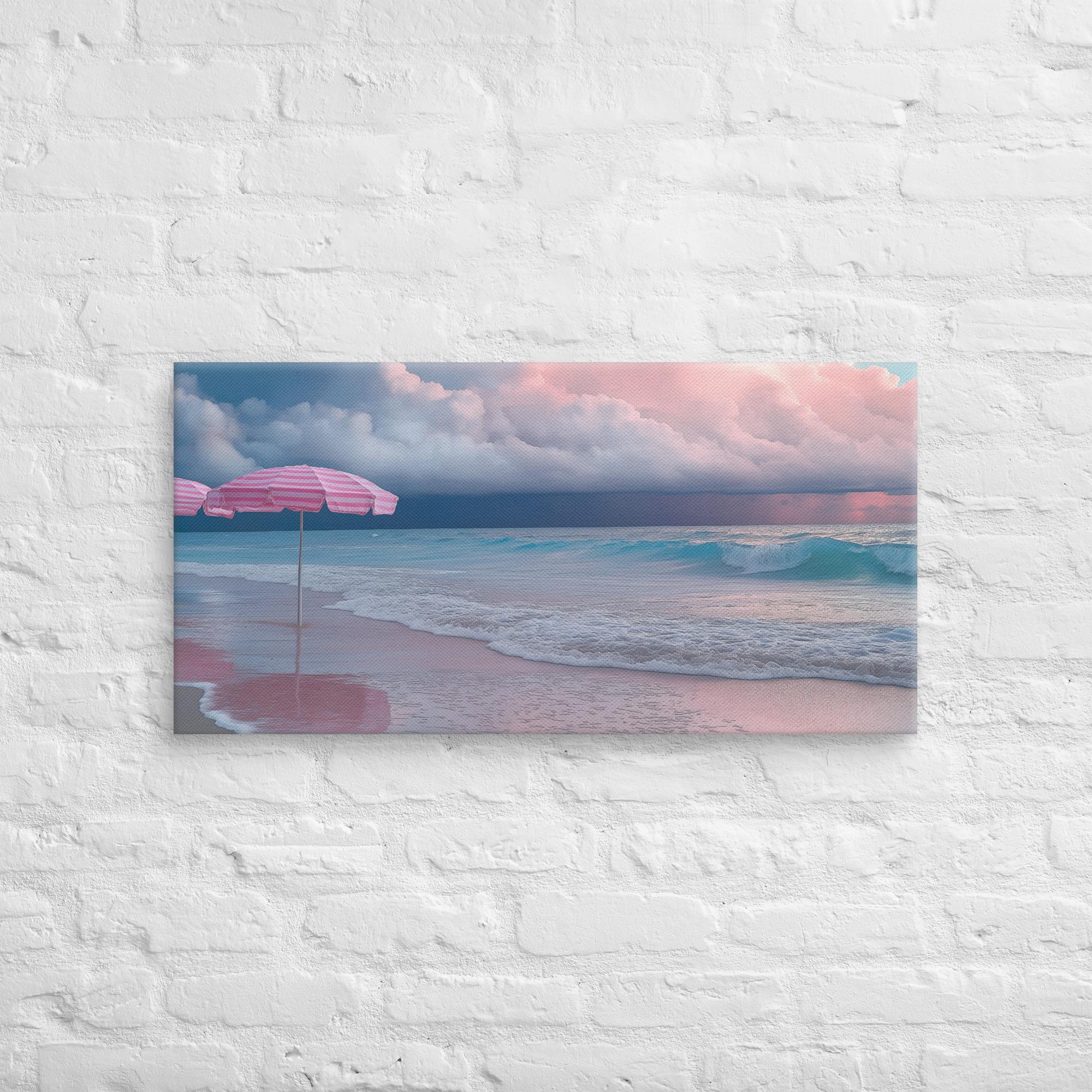 Stormy Beach Sunset Canvas Print with Pink Accents 12