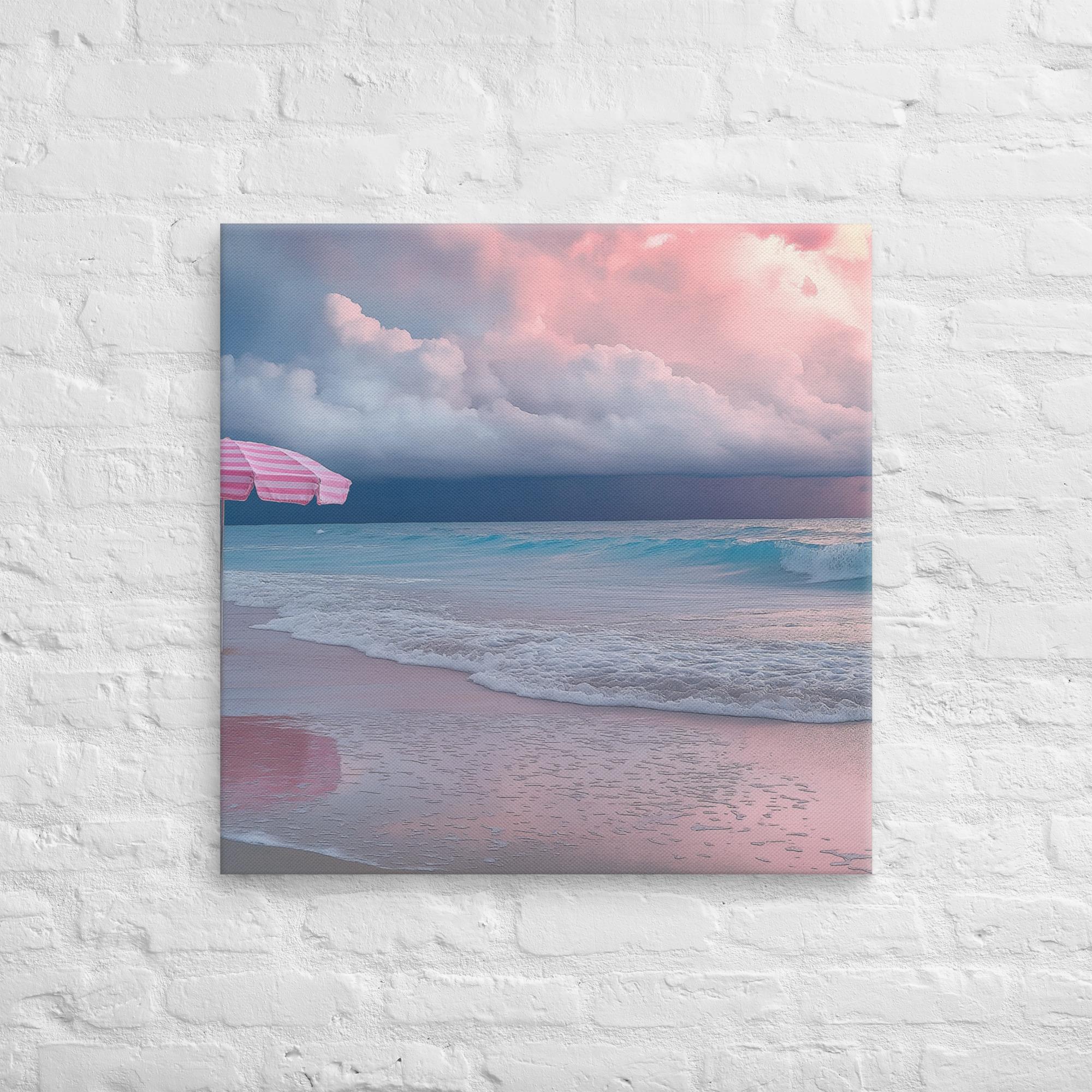 Stormy Beach Sunset Canvas Print with Pink Accents 27