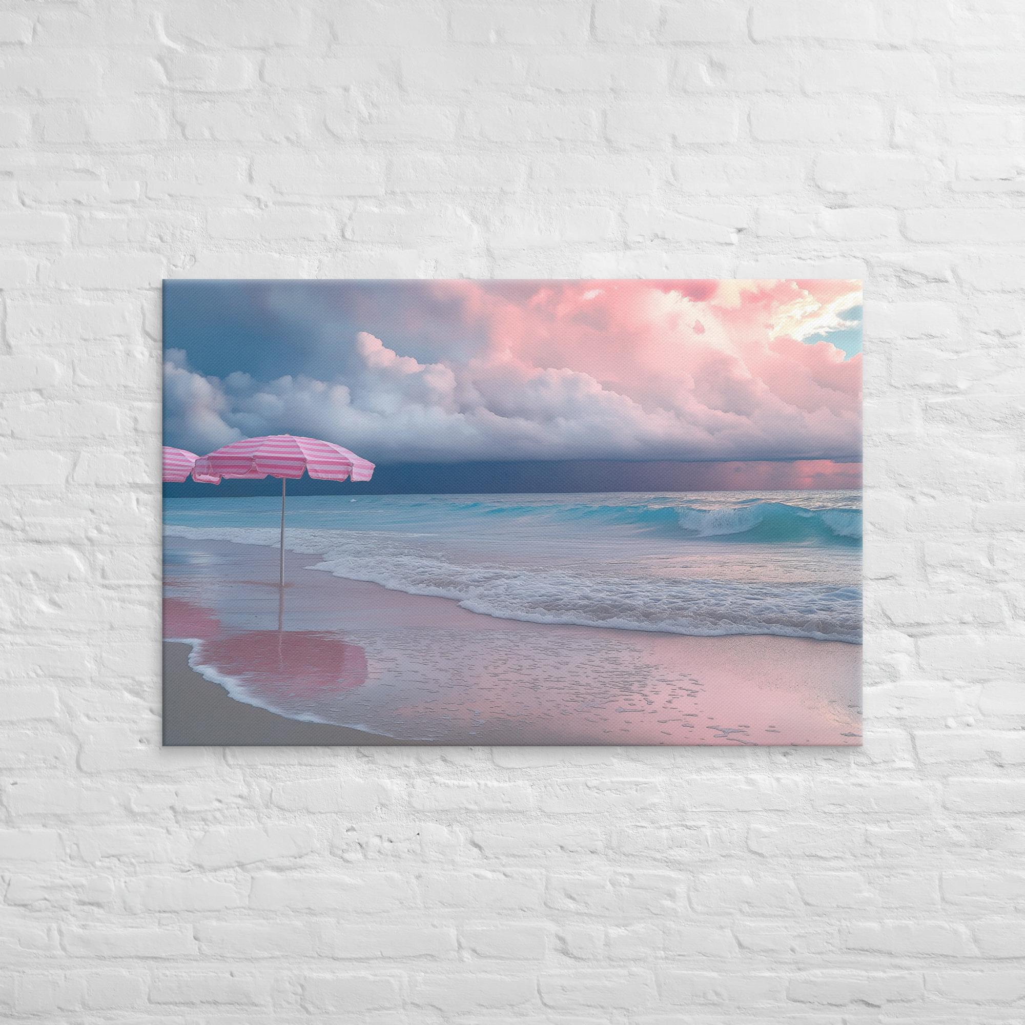 Stormy Beach Sunset Canvas Print with Pink Accents 33