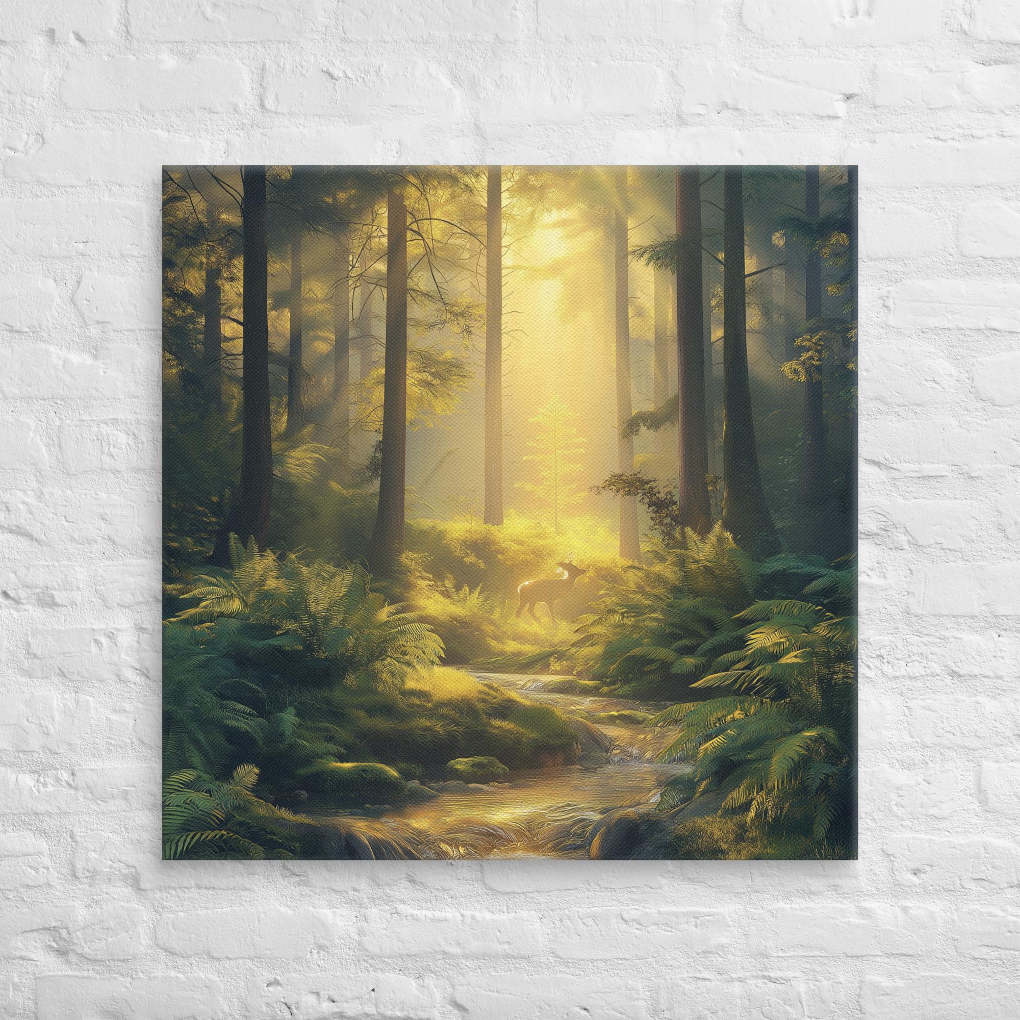 Golden Serenity, A Forest at Dawn Canvas 2