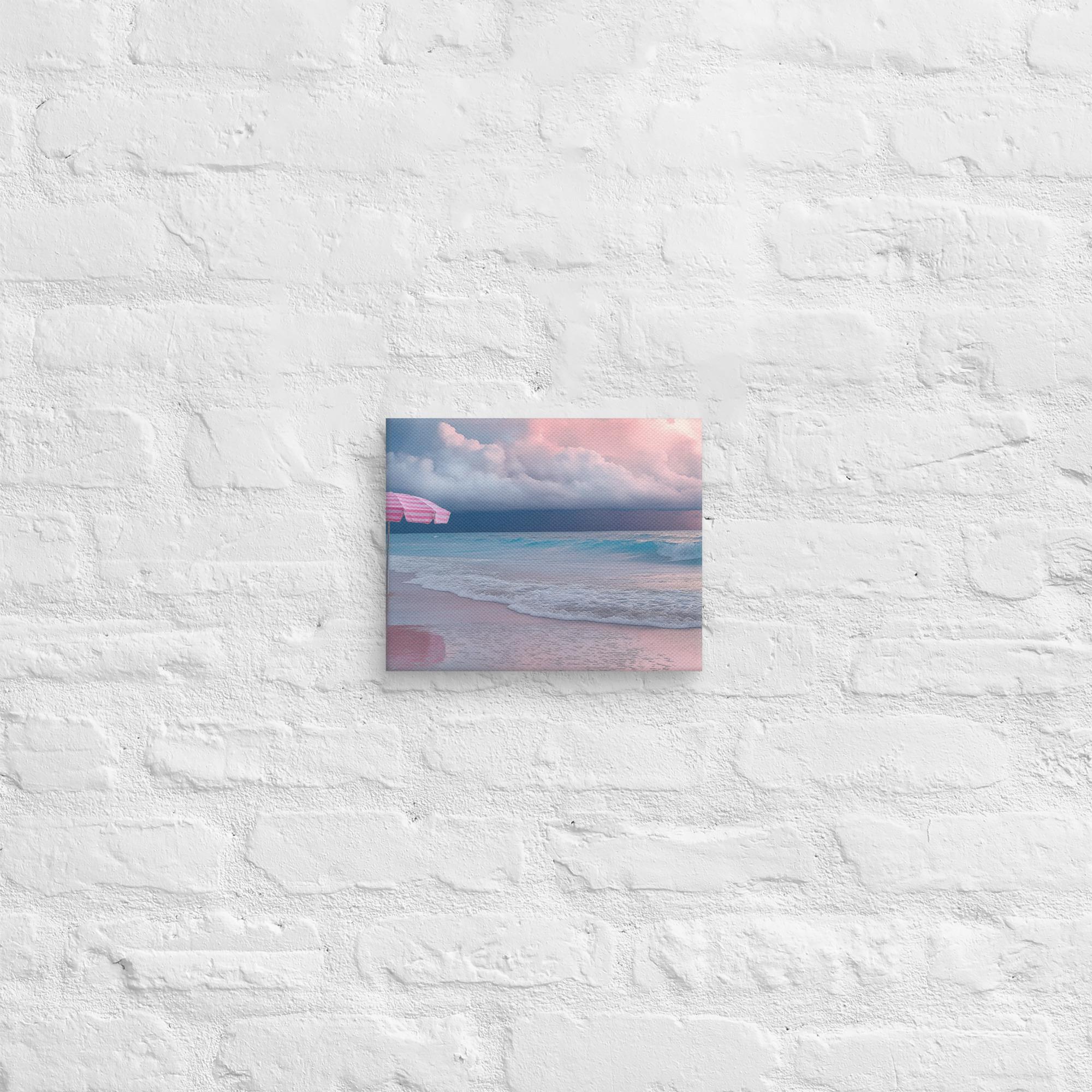 Stormy Beach Sunset Canvas Print with Pink Accents 37